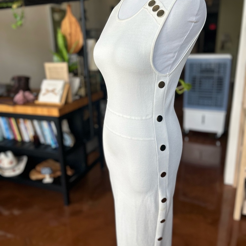 New York and Company White Button Detail Bodycon Midi Dress- XS